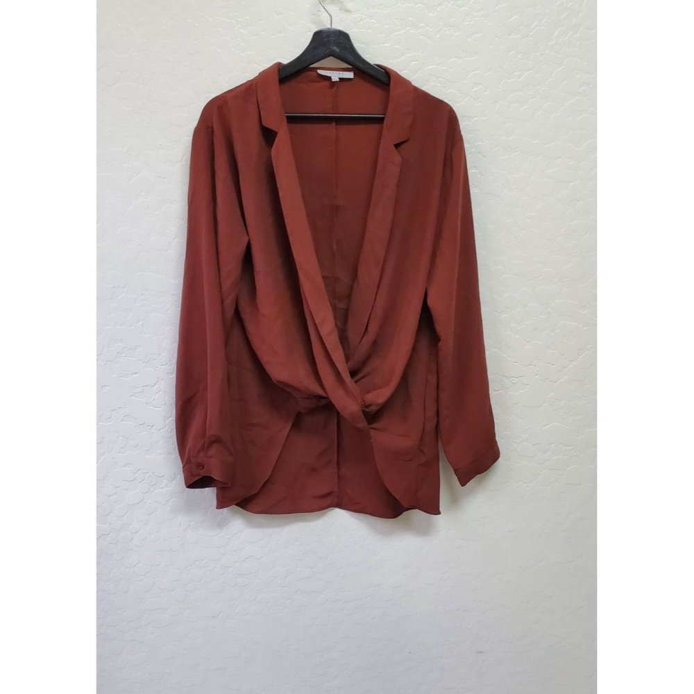 Favlux Brown Long Sleeve V-neck High Low Hem Surplice Front Size L